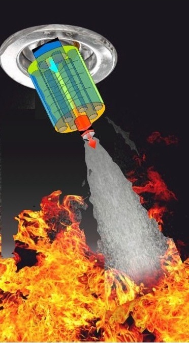 Bombardier beetle-inspired fire suppression sprinkler prototype